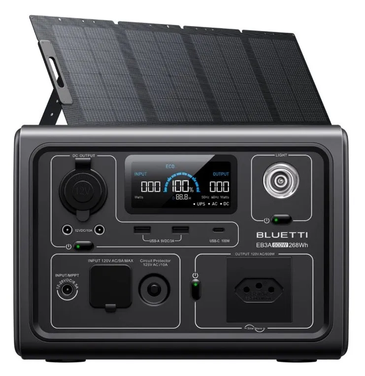 Estação de energia portátil Bluetti EB3A com painel solar